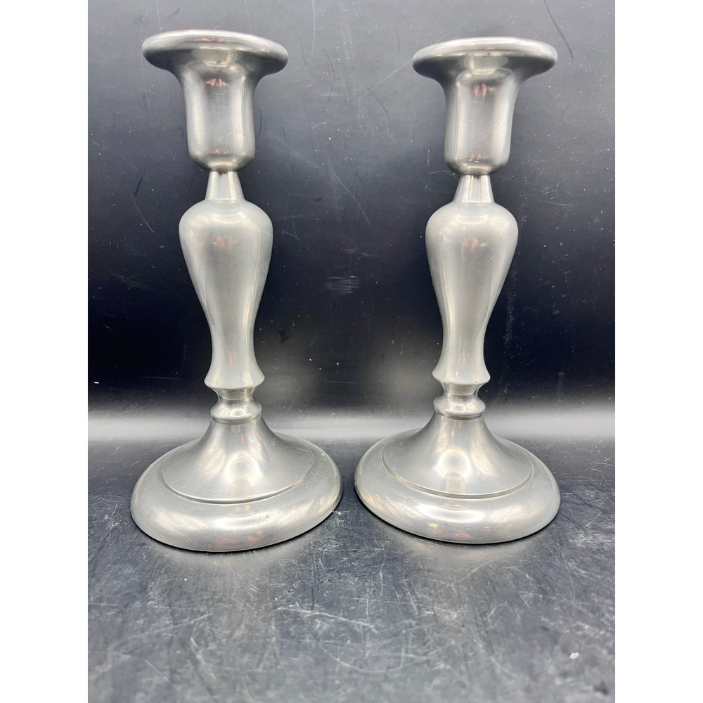 Pair of Vtg Daalderop Pewter Candlesticks Elegant Table Decor MCM Art Deco Taper